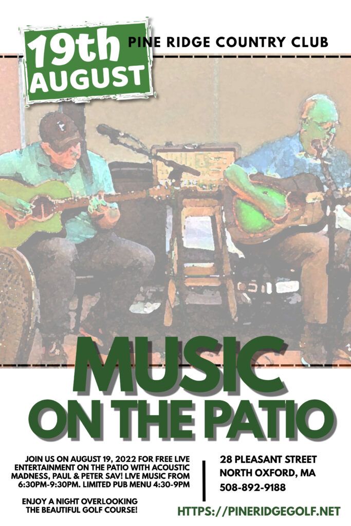 Live Music on the Patio at Pine Ridge Country Club August 19 2022