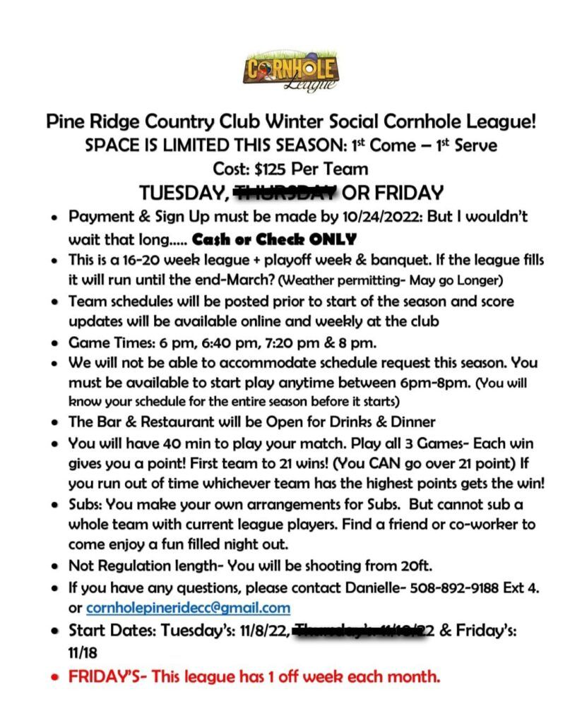 Cornhole League Pine Ridge Country Club