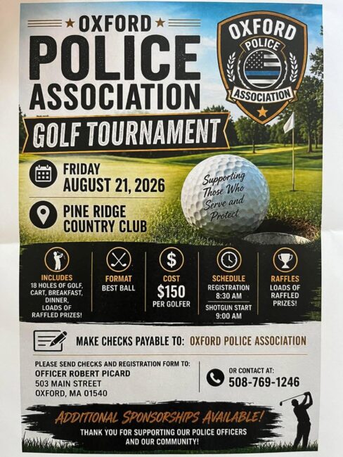 Oxford Police Association Golf Tournament Saturday August 21 2026