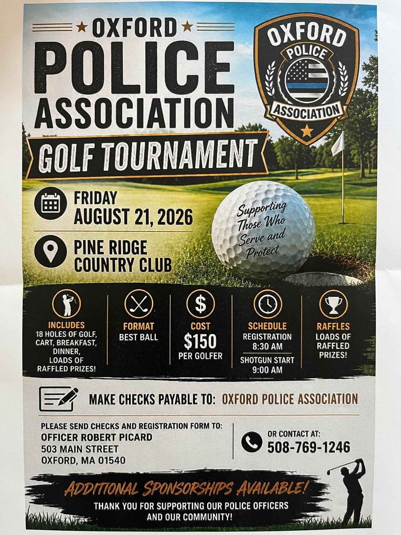 Oxford Police Association Golf Tournament Saturday August 21 2026