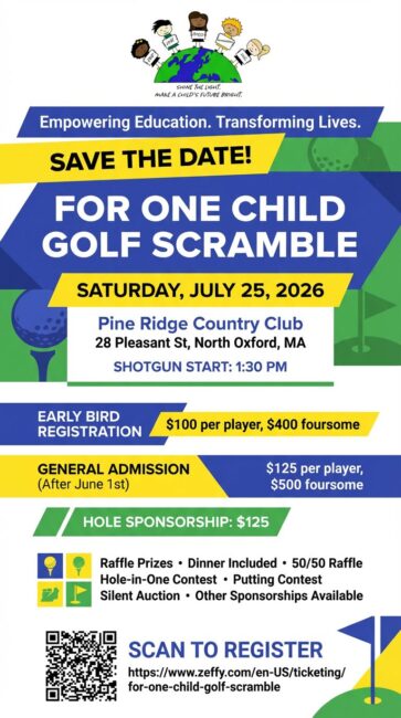 For One Child Golf Scramble, Saturday, July 25, 2026