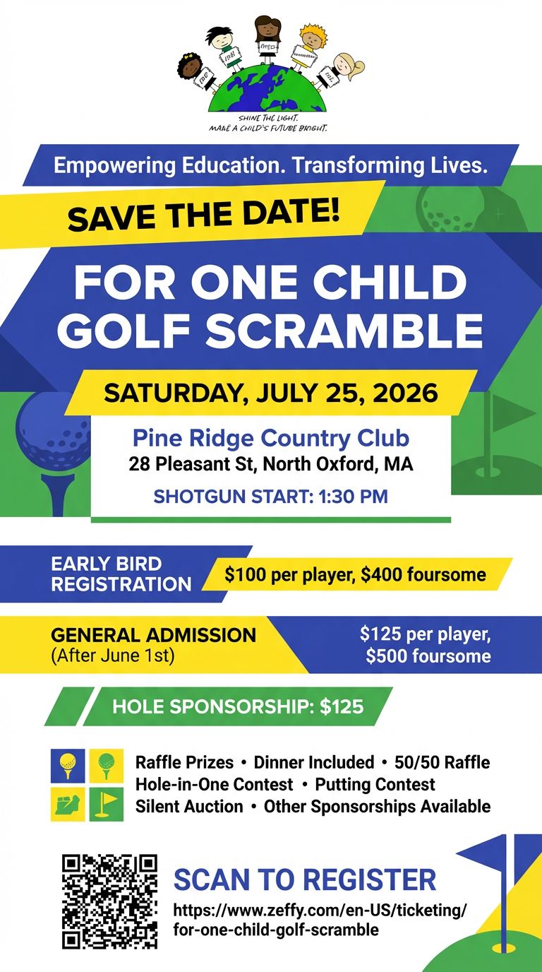 For One Child Golf Scramble, Saturday, July 25, 2026