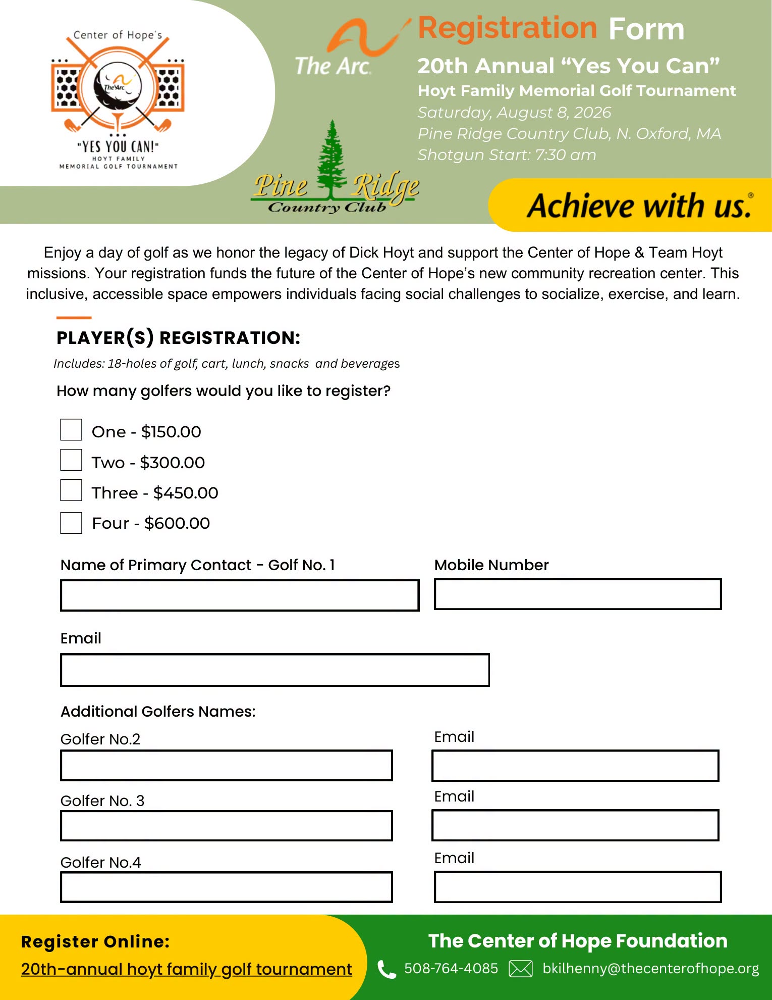 20th Annual YES YOU CAN Hoyt Family Memorial Golf Tournament