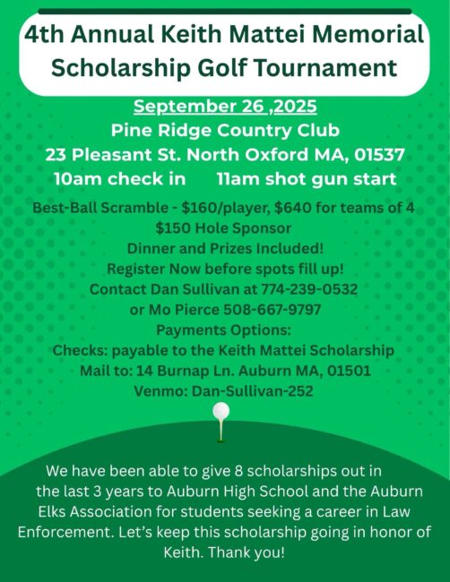 4th Annual Keith Mattei Memorial Scholarship Golf Tournament, Saturday, September 26, 2026