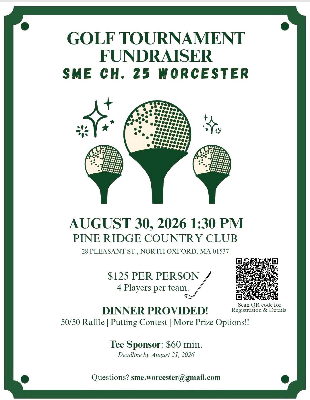 SME Ch 25 Worcester Golf Tournament Fundraiser, August 30, 2026